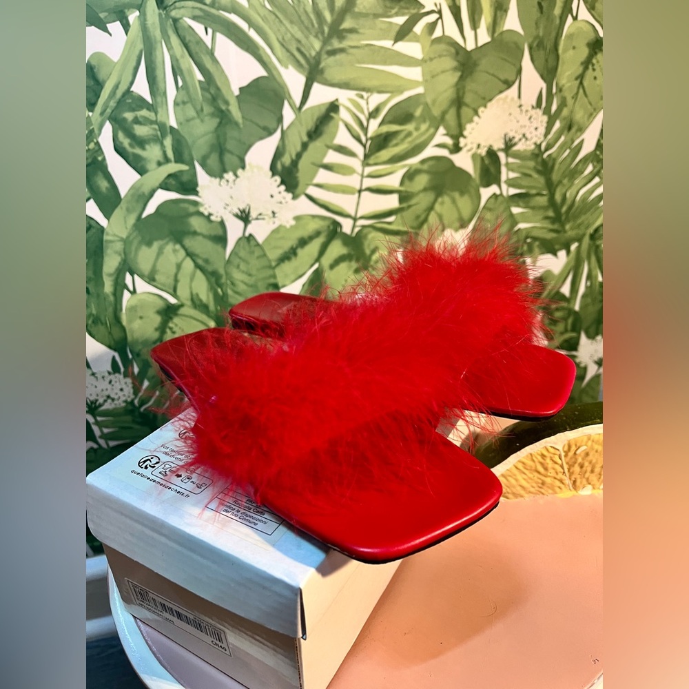 Red feather sandals